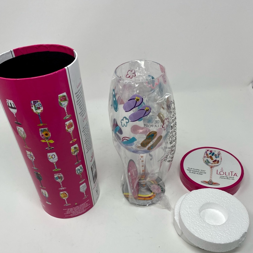NIB Lolita Flip Flop Summer Vacation Wine Glass Handpainted collection